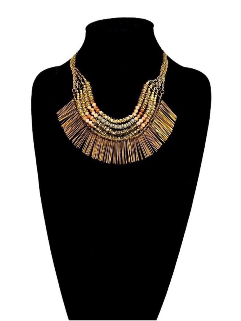 Beaded Iridescent Fringe Statement Necklace NWT